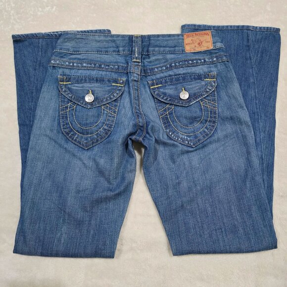 ♡ True Religion Super T Stitch Distressed Denim Jeans Made In USA 100% Cotton 26 - Picture 2 of 13